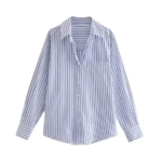 TRZA-Striped Loose Shirts With Pocket for Women
