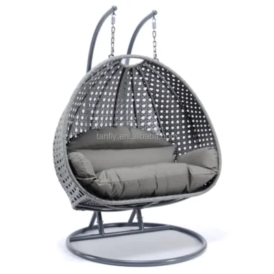 Modern Double Egg Rattan Swing Chair Outdoor Patio Hanging Chair