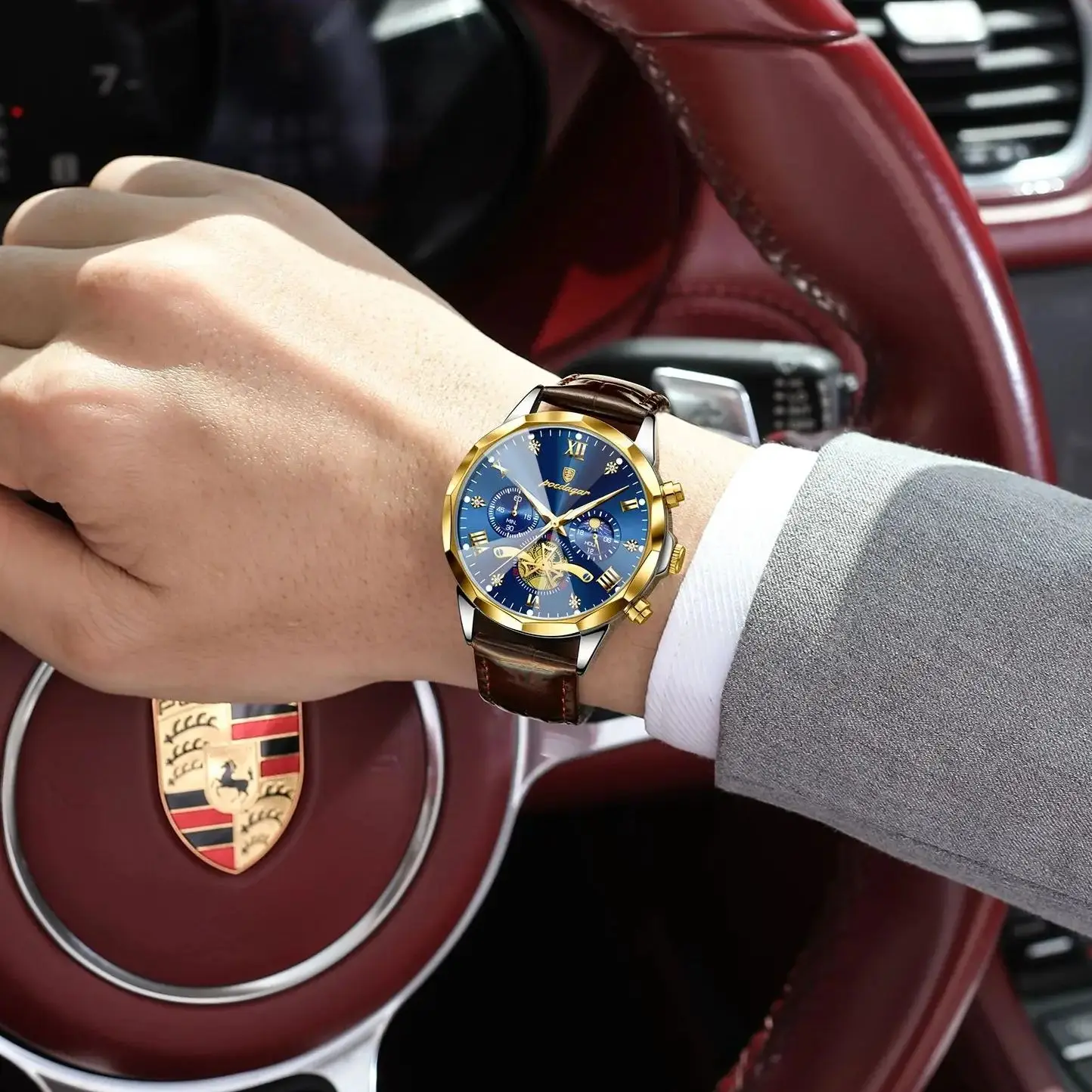 Poedagar Leather High Quality Unisex Wrist Watch - Image 5