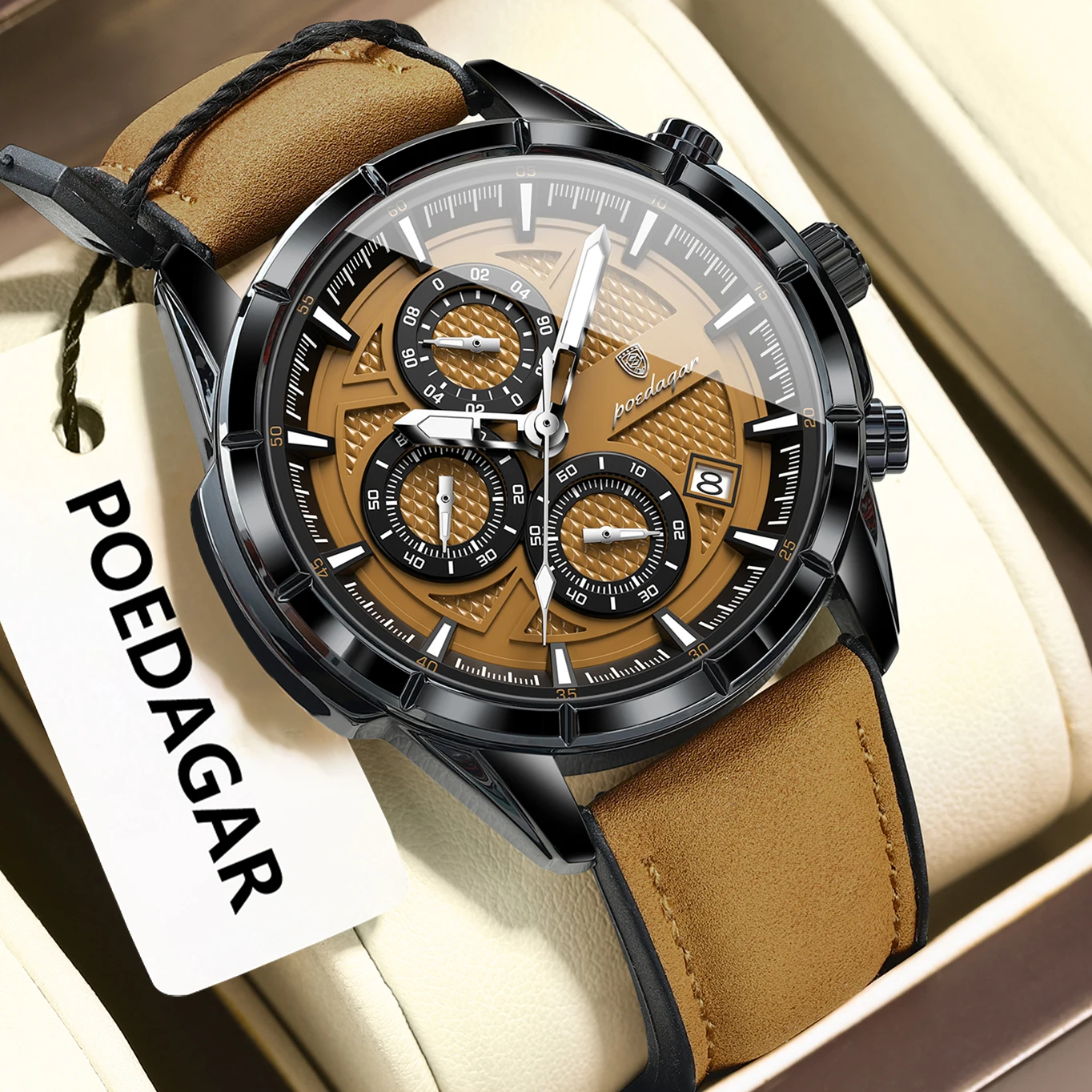 Poedagar Luxury Leather Watch Unisex Men