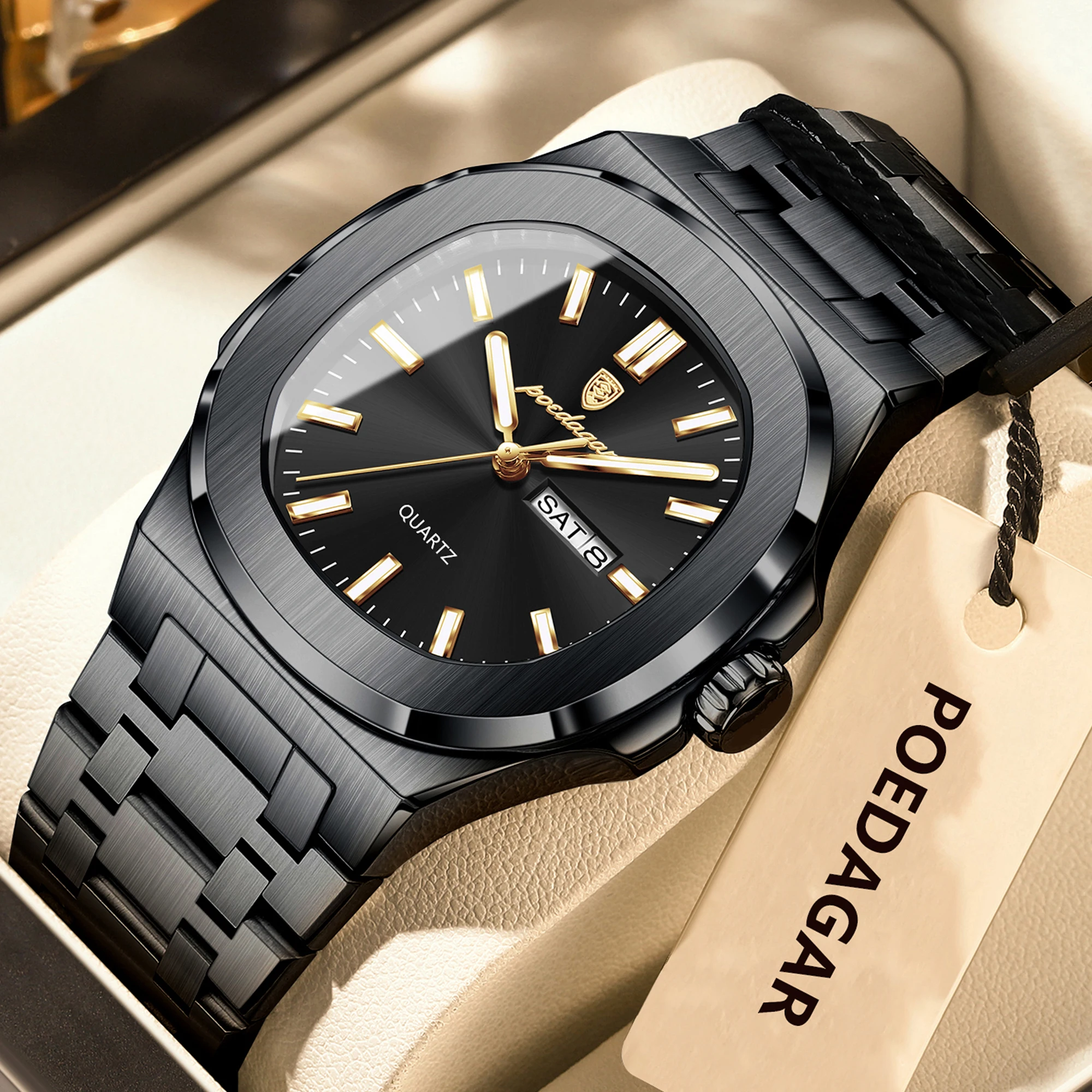 Poedagar Watches For Men Stainless Steel Waterproof Luxury